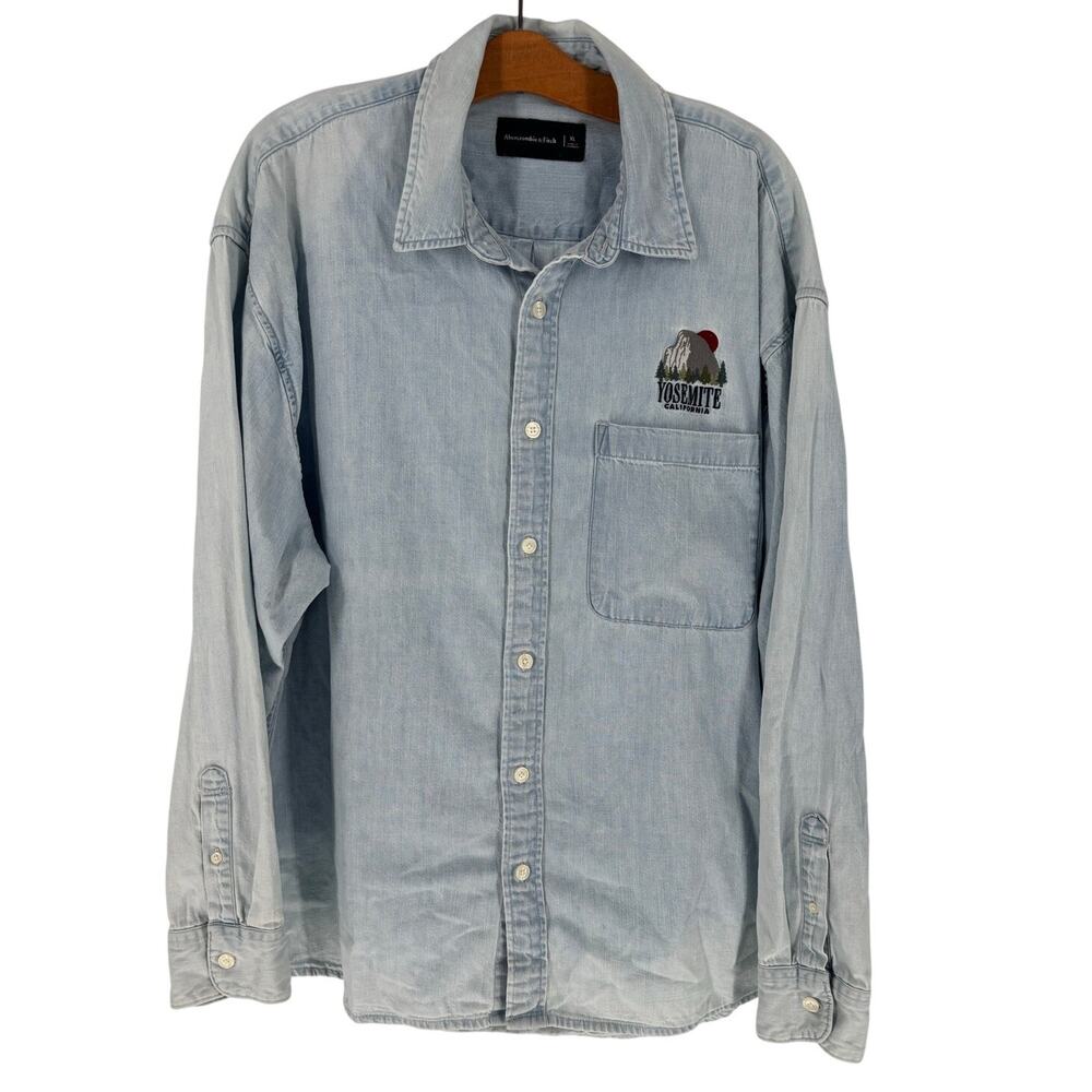 Abercrombie & Fitch Yosemite National Park Mens XL Chambray Denim Buttonup Shirt